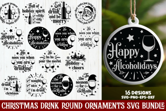 Christmas Drink Round Ornaments SVG Bundle for Crafts and Graphics