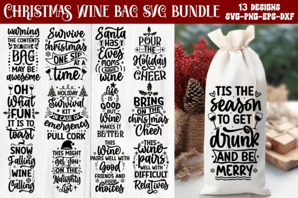 Christmas Wine SVG Bundle for Crafts and Graphics