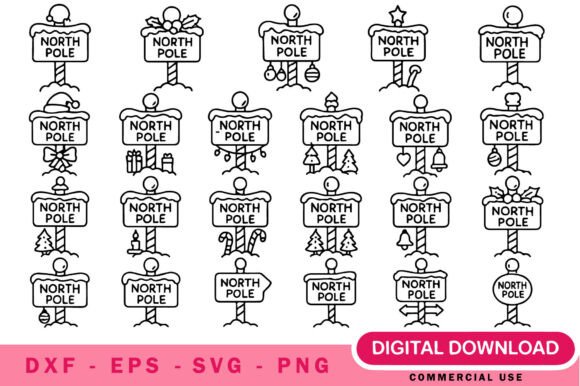 North Pole Sign Post SVG Bundle: Festive Graphics for Holiday Illustrations