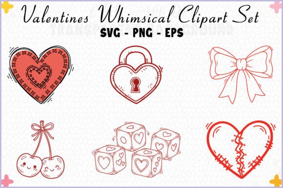 Valentine Whimsical Elements Clipart Set for Decorative Graphics